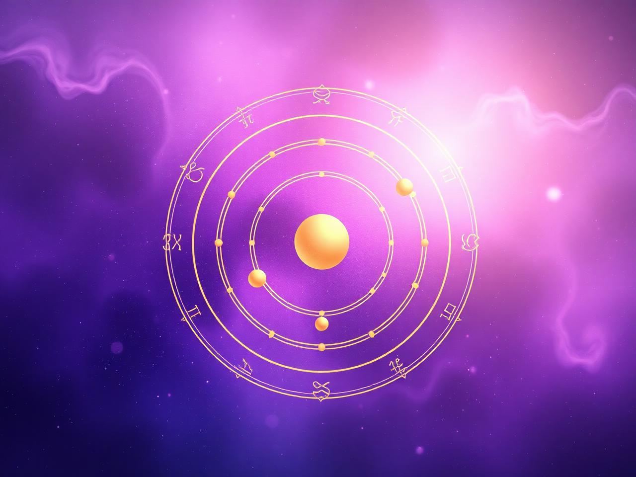 Stylized orbital chart with zodiac glyphs